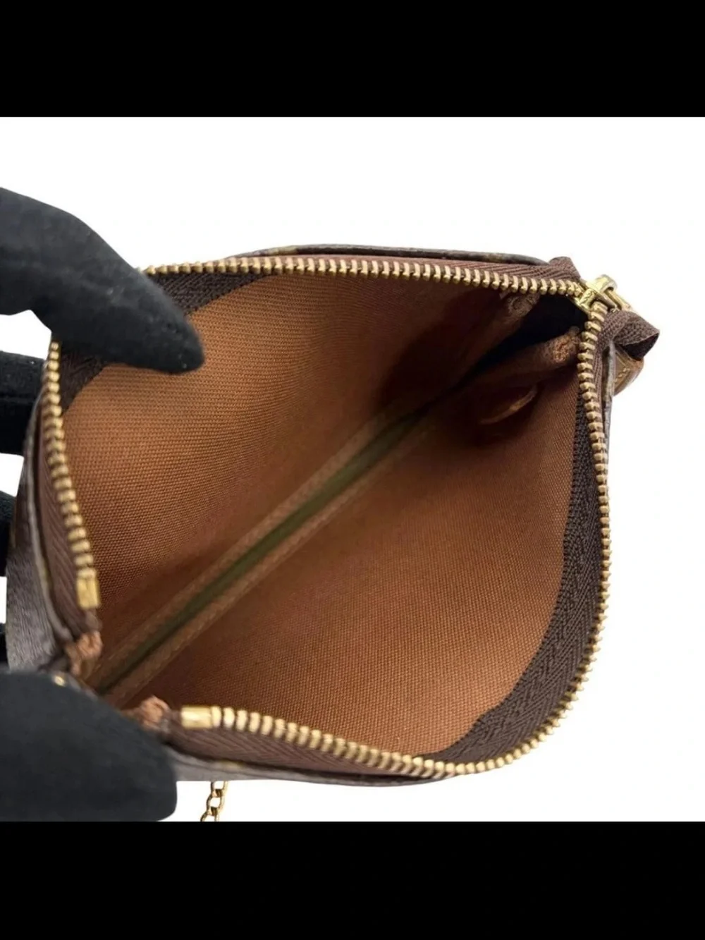 Louis Vuitton Monogram Mini Pochette in Brown with Gold Chain Strap